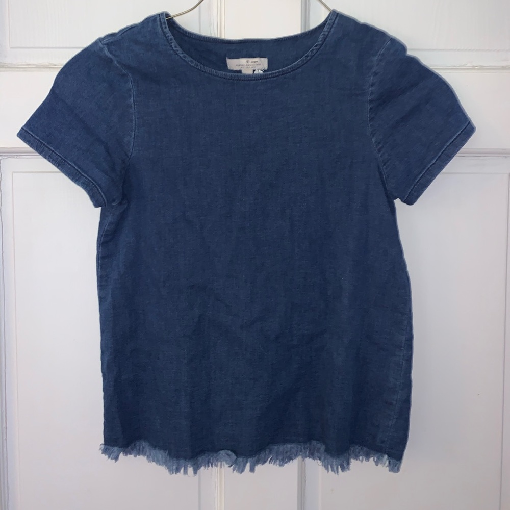 French Connection Denim Blue Jean Raw Edge Hem Top Sz.2